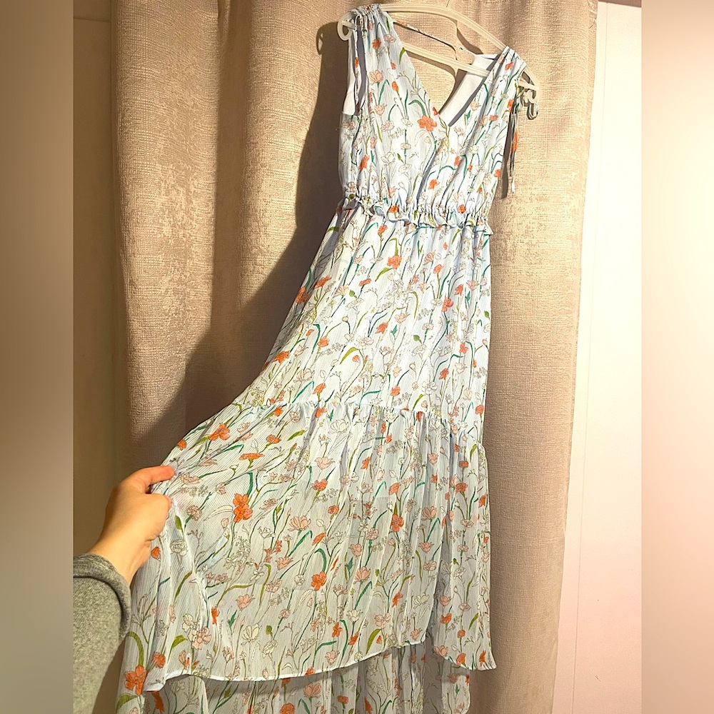 Banana Republic 4 floral hi low flowy dress, elastic waistband stretch